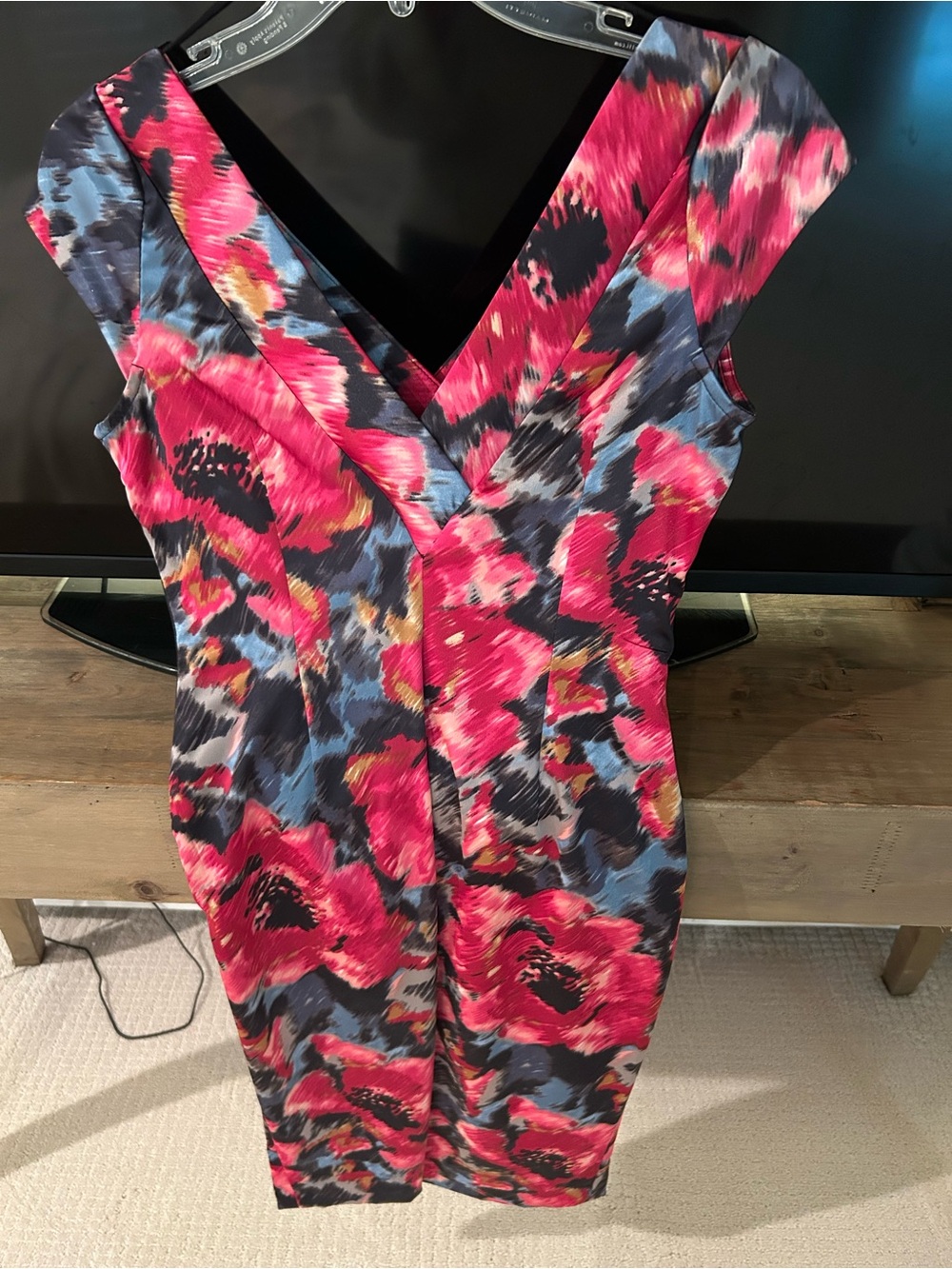 Maggy London Vibrant Pink Blue Floral Midi Dress